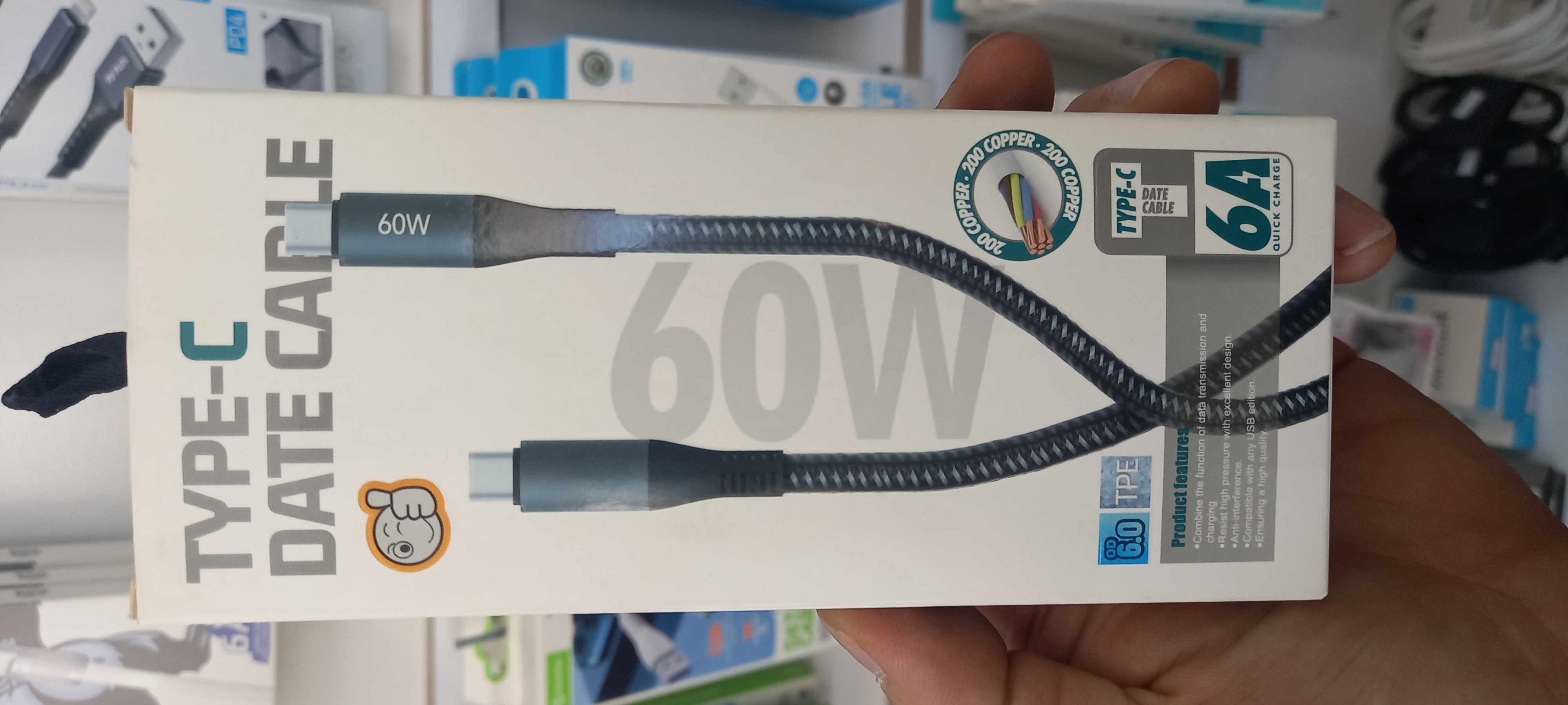 کابل ۶آمپر دوسر تایپ سی Type C (DATA CABLE)  - کنفی ضخیم