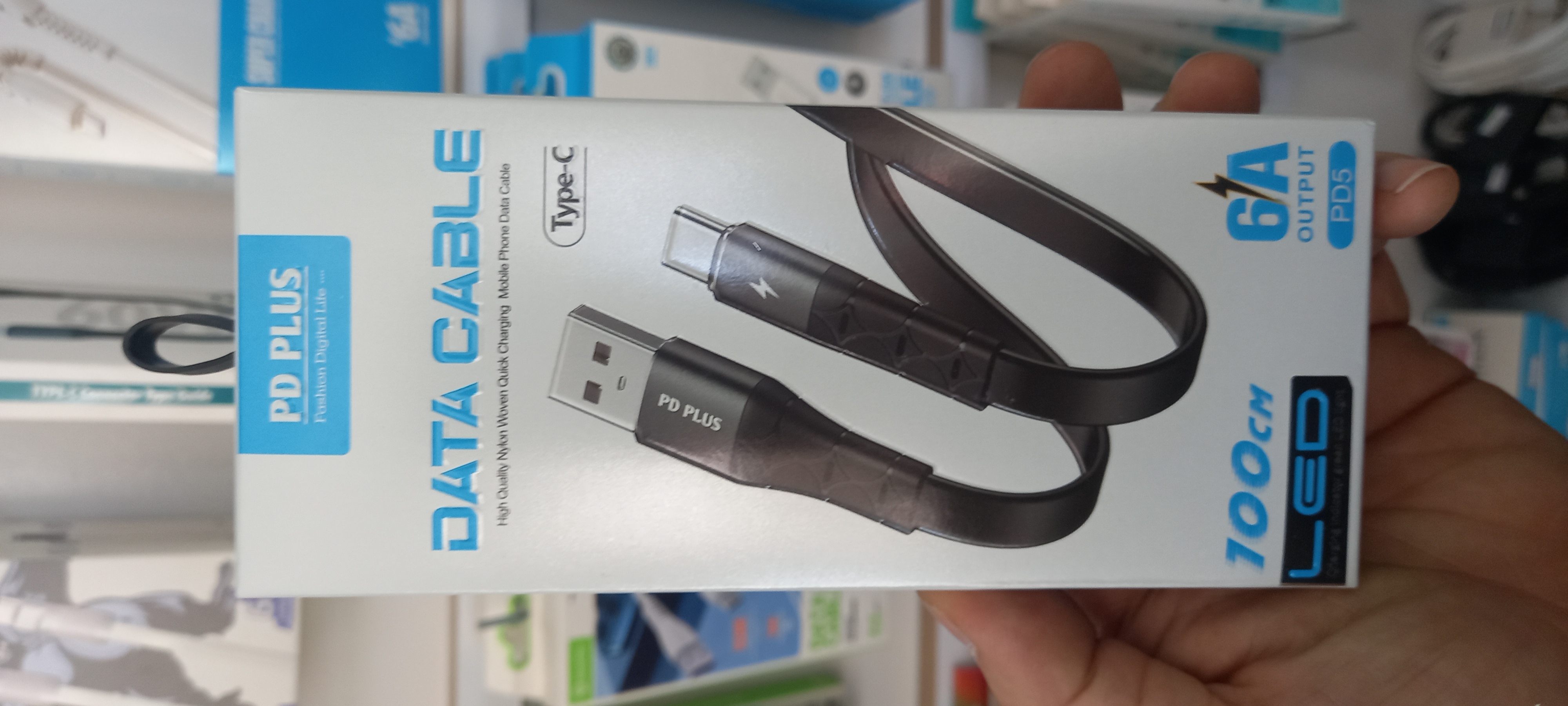 کابل  USB TYPE C فست شارژ ۶ آمپر PD PLUS سیلیکونی تخت و LED دار