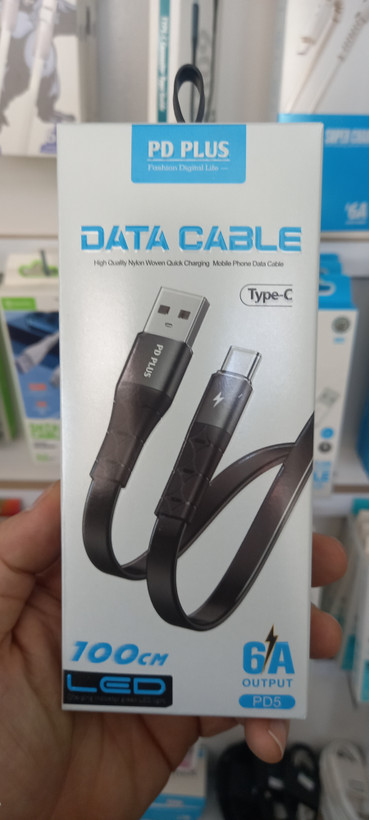 کابل USB TYPE C فست شارژ ۶ آمپر PD PLUS سیلیکونی تخت و LED دار