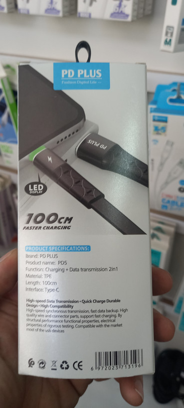 کابل USB TYPE C فست شارژ ۶ آمپر PD PLUS سیلیکونی تخت و LED دار